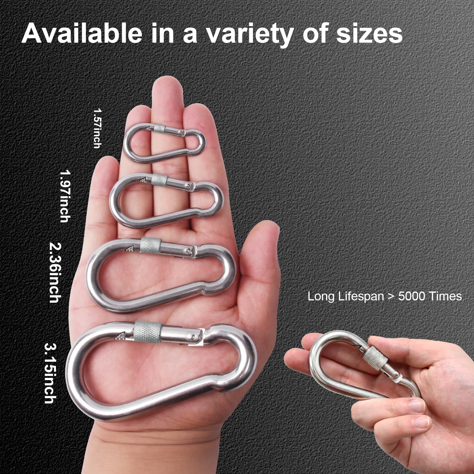 Kinlink 15 Pack Screw Locking Carabiner, 1.97 Inch Heavy Duty Carabiner Clips, 304 Stainless Steel Small Caribeener Clips, Carib
