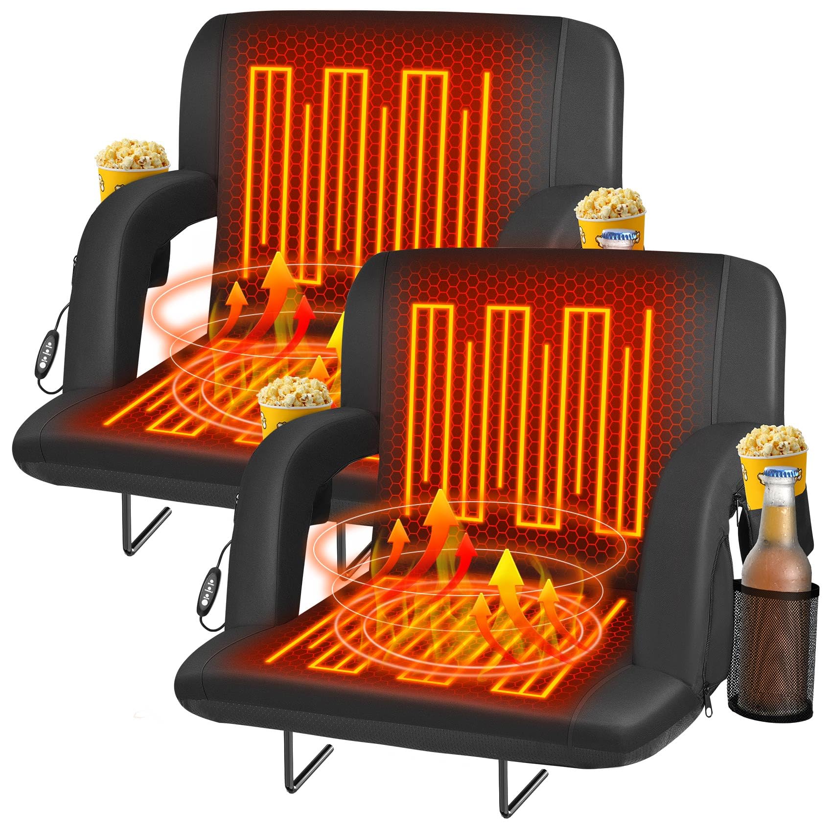 Seeutek Heated Stadium Seats for Bleachers, Portable Stadium Seats with Back Support, USB 3 Levels Bleacher Chairs with Back and