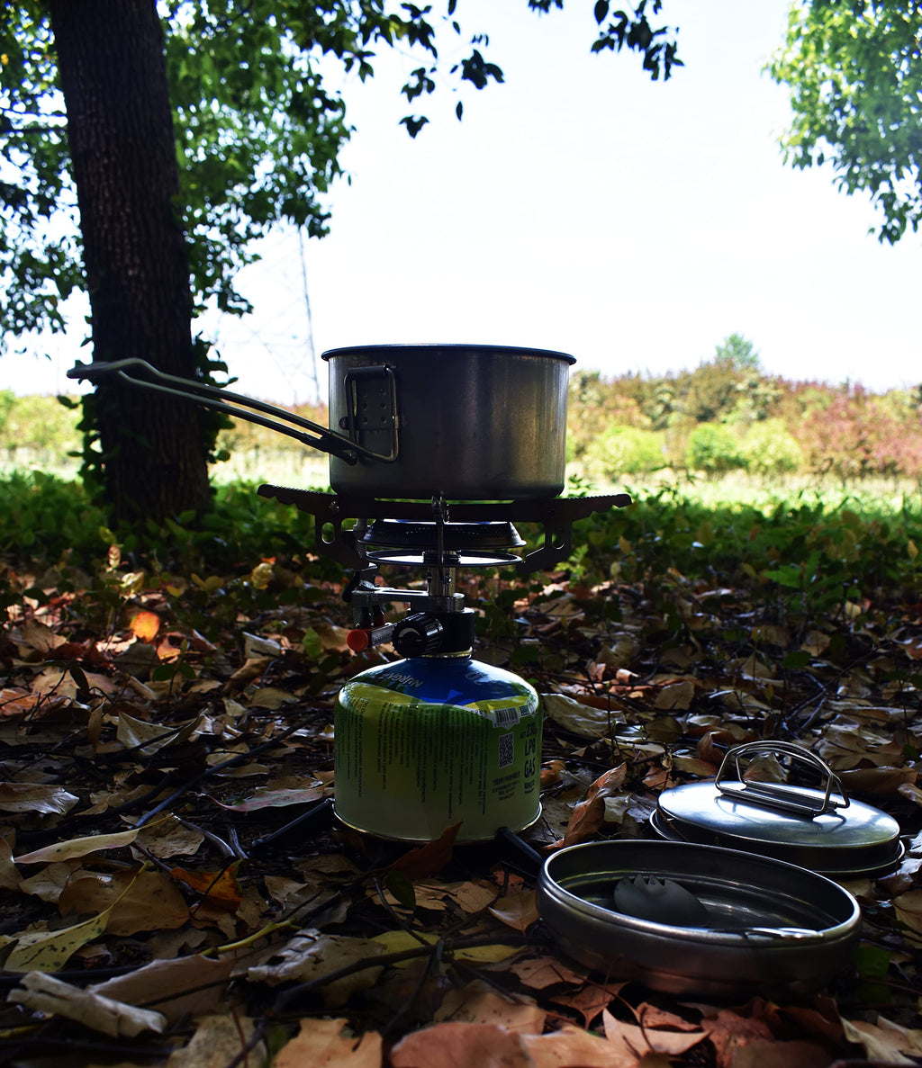 Dzrzvd Windproof Portable Backpacking Stove Burner With Piezo Ignition,Stove Adapter,Plastic Storage Box,Lightweight,Propane But
