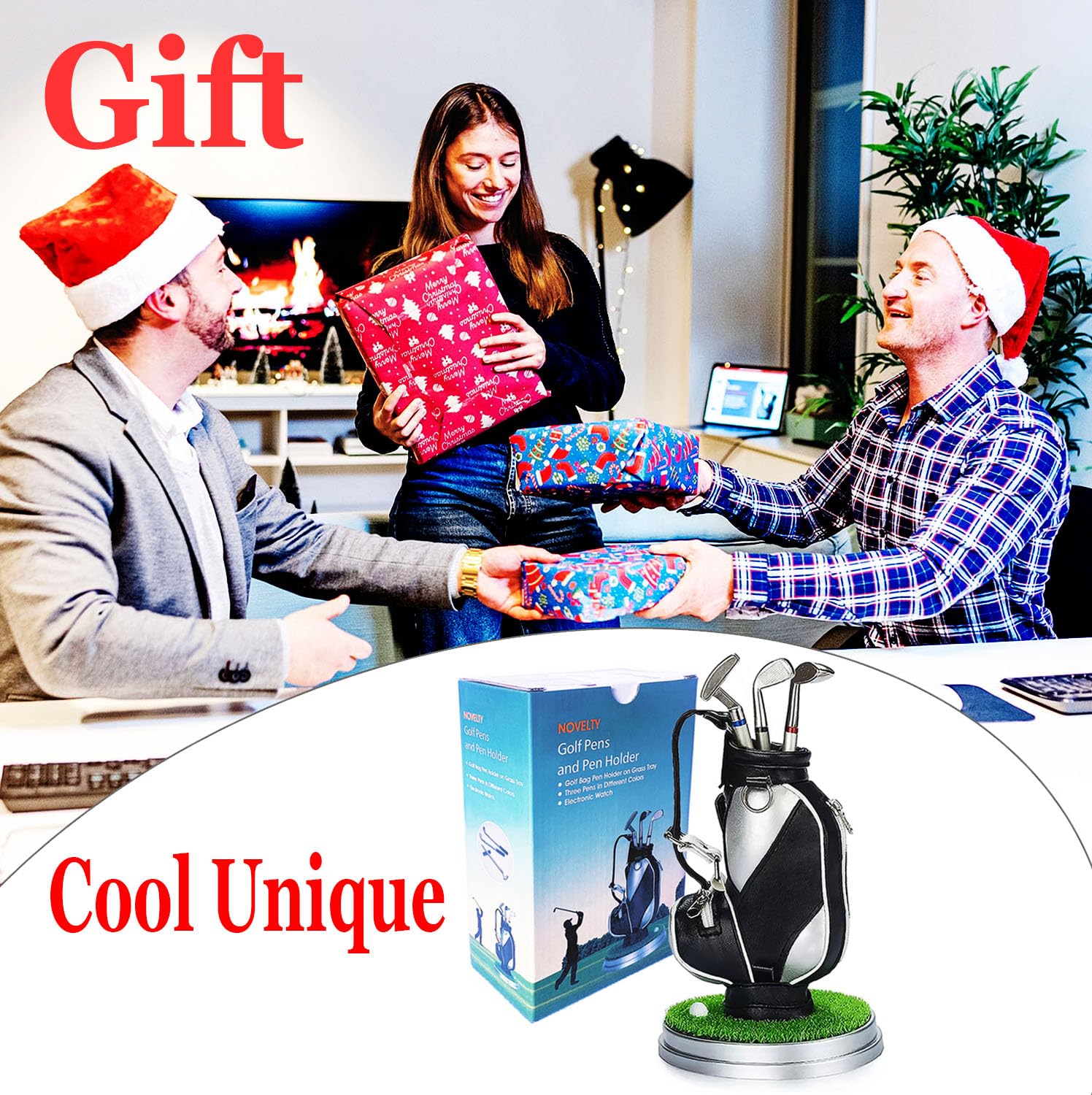 Golf Pen Holder Gifts For Men Women, Unique Birthday For Dad Boyfriend Boss Coworkers Golfers, Cool Office Gadgets Desk Decor, M