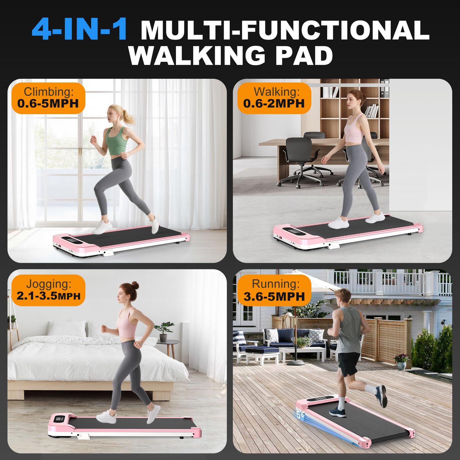 Walking Pad Treadmill - 2.5Hp Low Noise Treadmill Small, Incline Treadmills, Portable Compact Walking Pad For Home Office, Remot