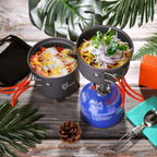 Odoland 6Pcs Camping Cookware Mess Kit With Lightweight Pot, Stove, Spork And Carry Mesh Bag, Great For Backpacking Outdoor Camp