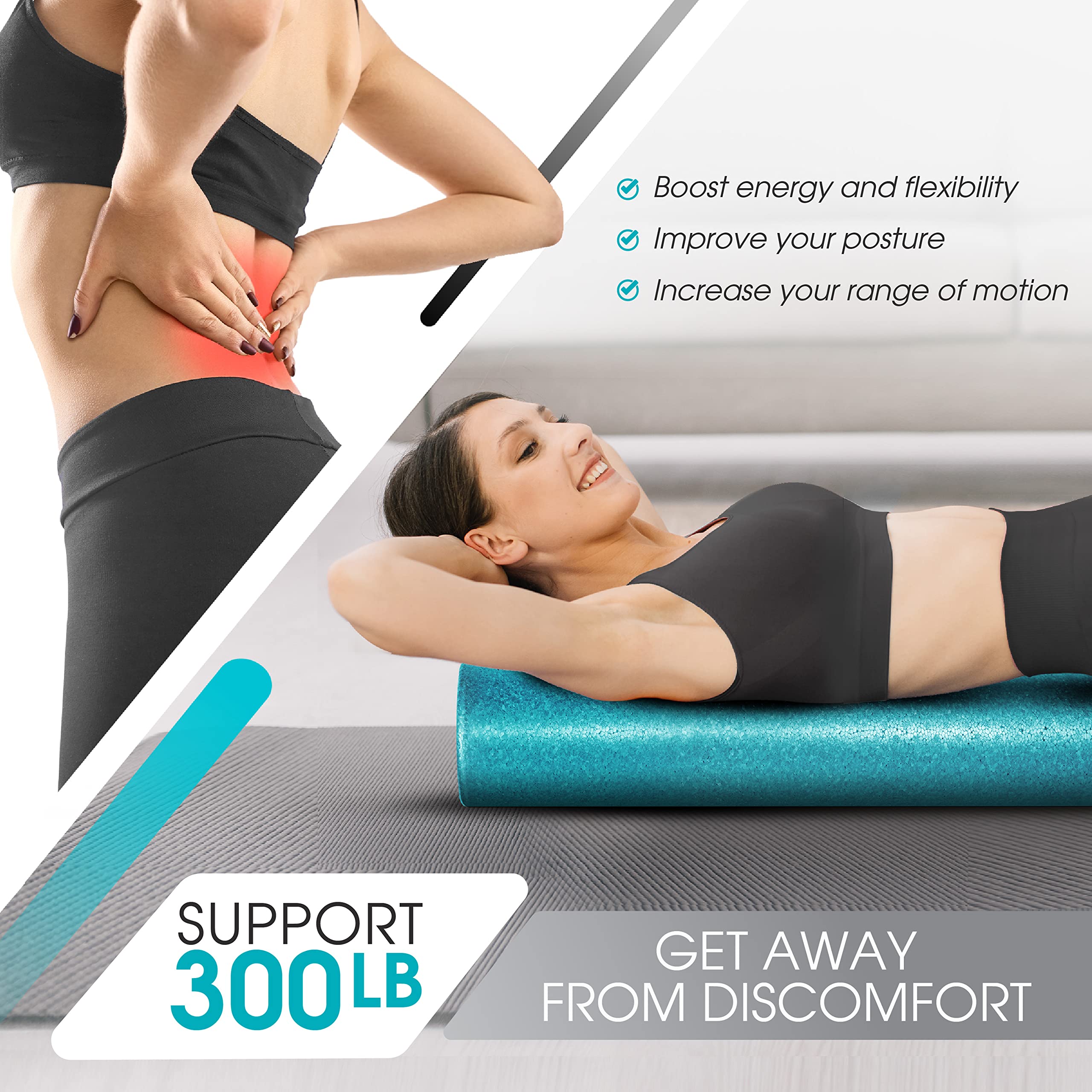 Yes4All High-Density EPP Round Back Roller Foam, Exercise Foam Roller for Yoga, & Pilates, Multiple Sizes and Colours, Turquoise