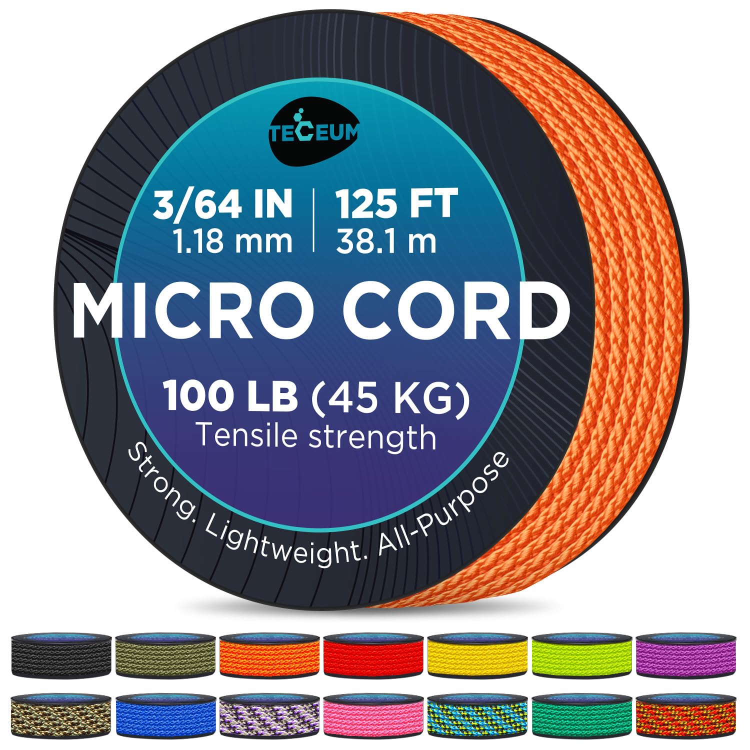 Teceum Micro Paracord - Orange - 1.18 Mm X 125 Ft - Micro Utility Cord - Thin Braided Paracord Rope Nylon Polyester - Wind Chime