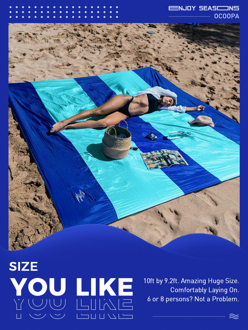 Ocoopa Diveblues Extra Large Beach Blanket, Sand Free, Large Oversized Camping Mat, Comfortable Parachute Nylon, Cozy& Chic, Com
