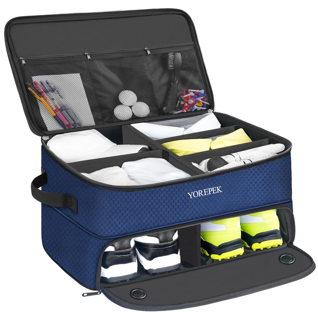 Large 2 Layer Golf Trunk Organizer For 2 Size14 Pair Shoes, Waterproof Car Golf Locker With Separate Ventilated Compartment, Stu