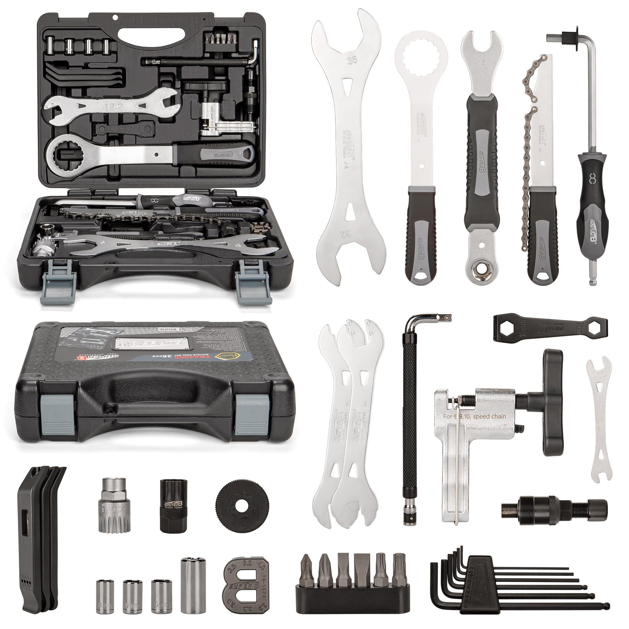 Super B 36 PCS Bicycle Tool Set - Bike Repair Kit with Carry Case - Bike Maintenance Tools for Road Bikes and Mountain Bikes, Re