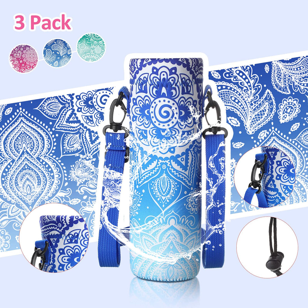 Chengu 3 Pack 25 Oz Neoprene Water Bottle Carrier Bag With Adjustable Shoulder Strap Water Bottle Holders For Adults Sports Gym