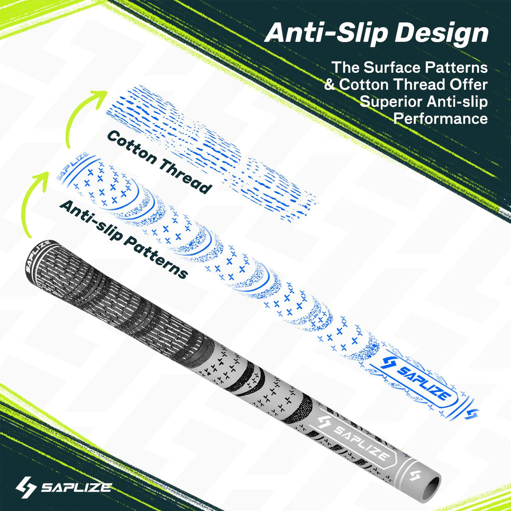 Saplize Golf Grips Upgrade Kit(13 Grips With 15 Tapes), Multicompound Hybrid Golf Club Grips, Standard Size, Grey Cl03 Series