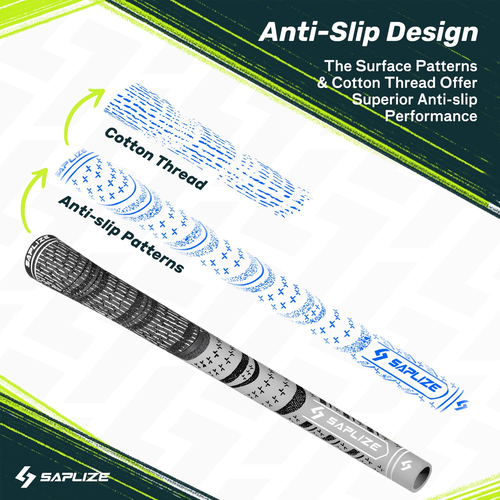 Saplize Golf Grips Upgrade Kit(13 Grips With 15 Tapes), Multicompound Hybrid Golf Club Grips, Standard Size, Grey Cl03 Series