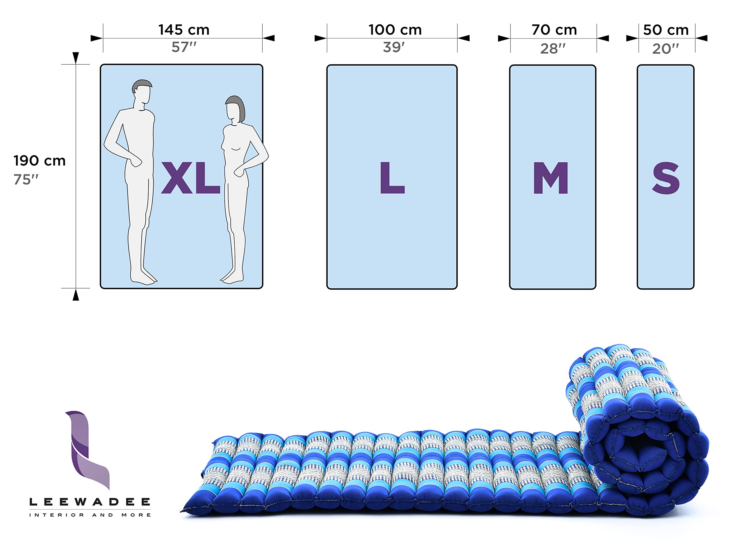 Leewadee - Foldable Floor Mattress - Japanese Roll Up Futon -Trifold Tatami Mat- Guest Floor Bed - Camping Mattress - Thai Massa