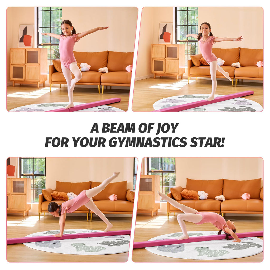 Zelus 8' Folding Gymnastics Balance Beam, Floor Balance Beam W/Carry Handles Anti-Slip Base, Beginners & Professional Gymnasts (