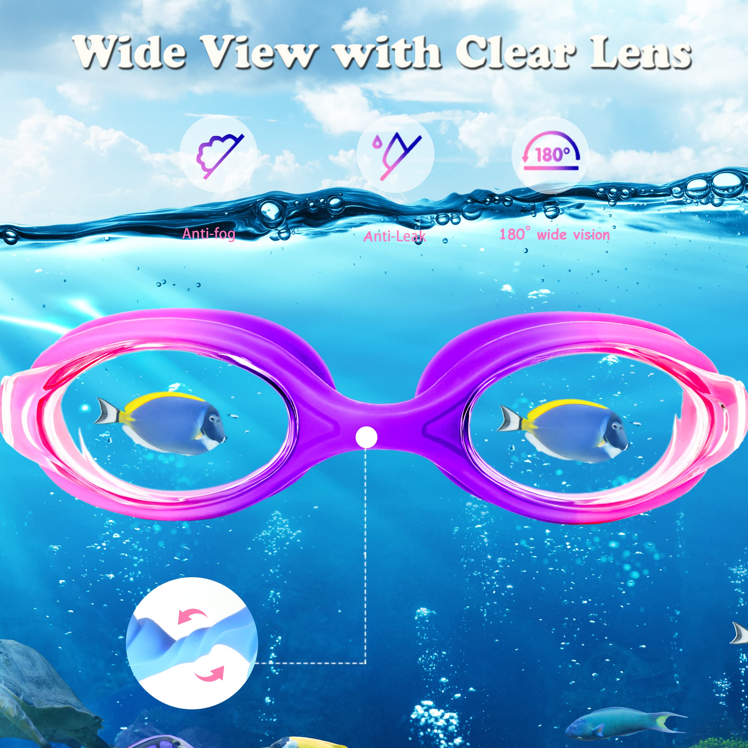 Ewpjdk Kids Swim Goggles - 2 Pack Swimming Goggles Anti Fog Anti-Uv No Leaking For Children Teens Boys & Girls Age 3-15 (Purple