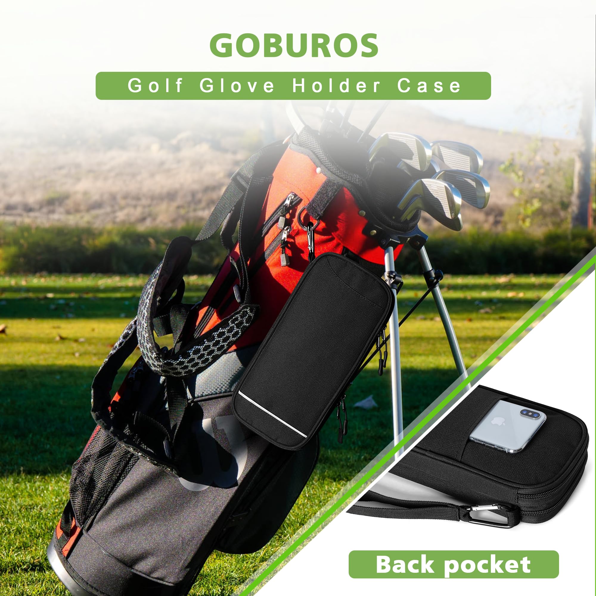 Goburos Golf Glove Holder, Golf Glove Case With A Pair Of Golf Gloves Stretcher With Hook, Protective Golf Accessory Case For Te