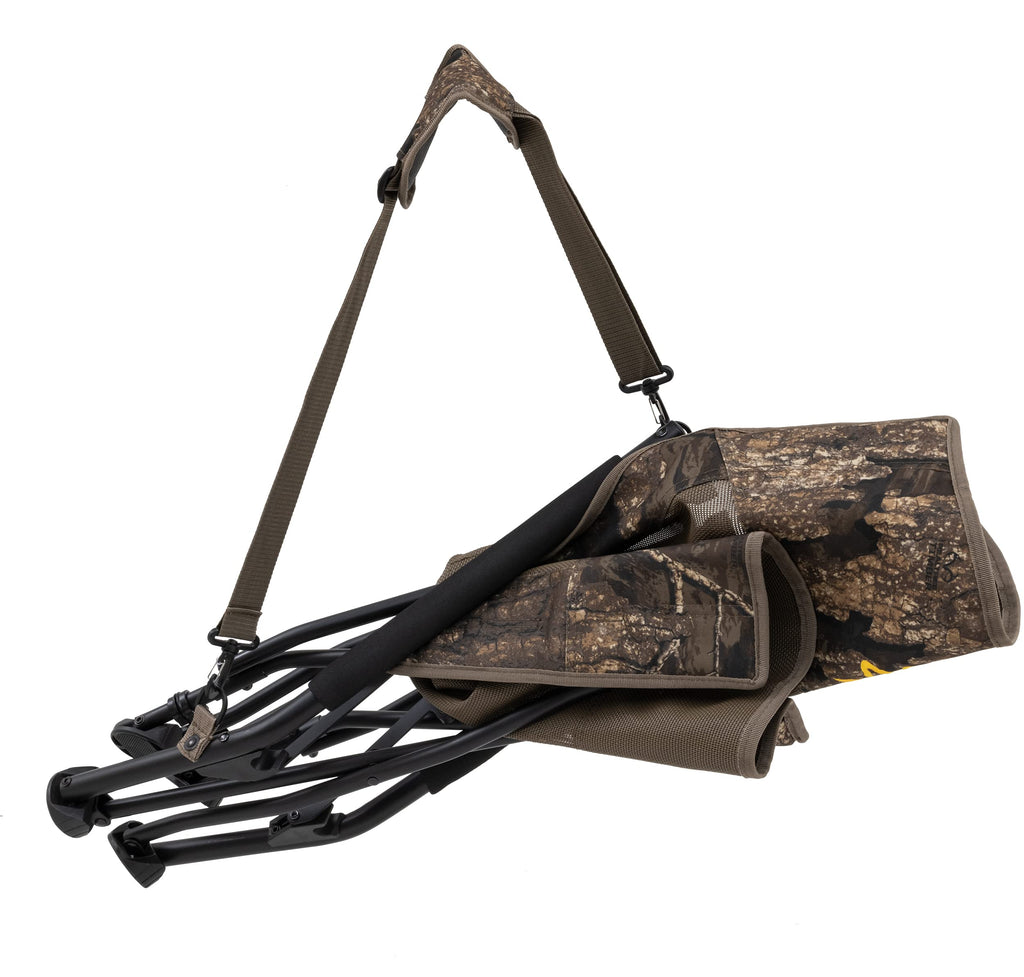 Browning Strutter Camo Turkey Hunting Chair With Foldable Low Profile Compact Design, Durable Steel Frame, And Padded Shoulder C