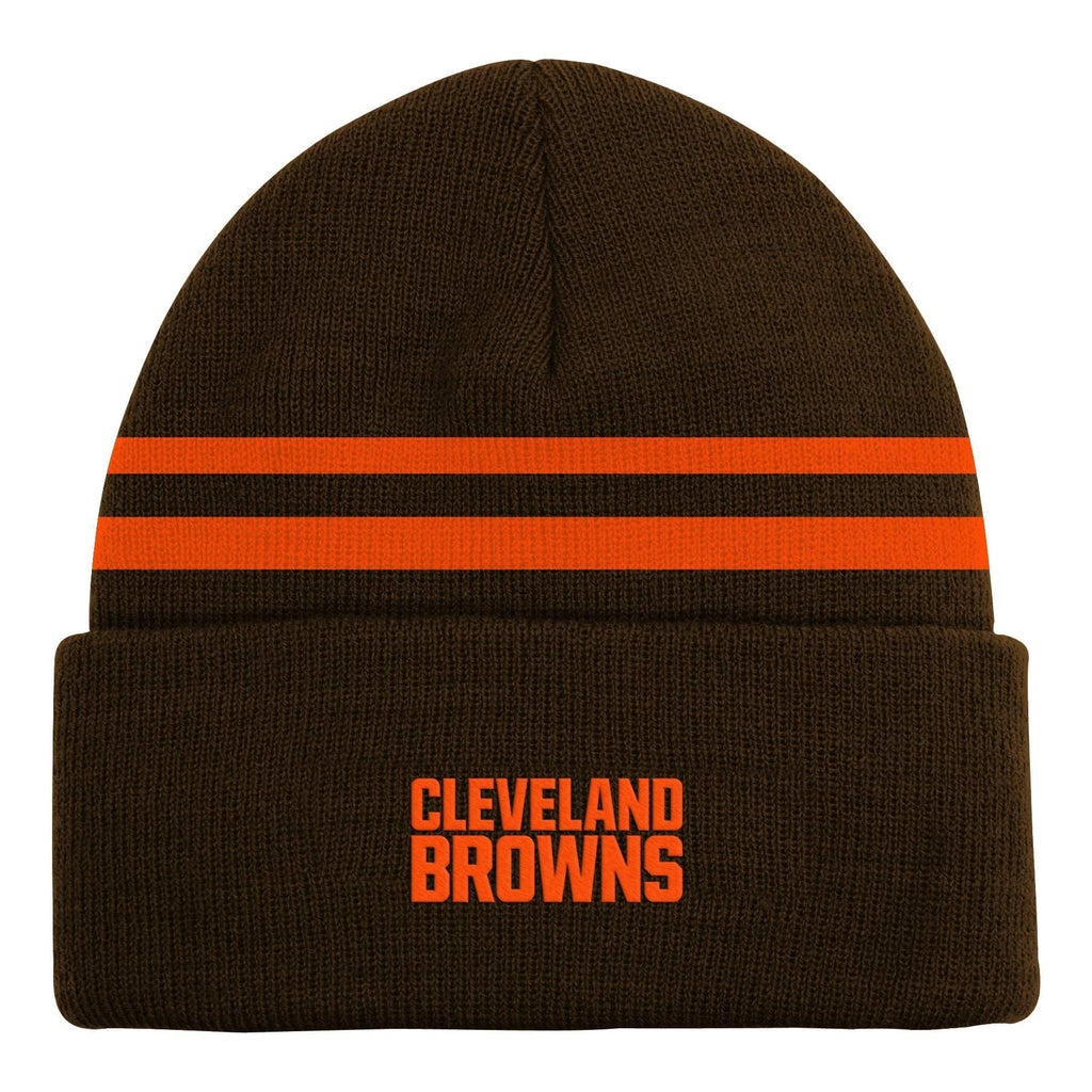 Nfl Kids Youth 8-20 Official Cold Weather Striped Cuffed Knit Beanie Hat (Us, Alpha, One Size, Cleveland Browns)