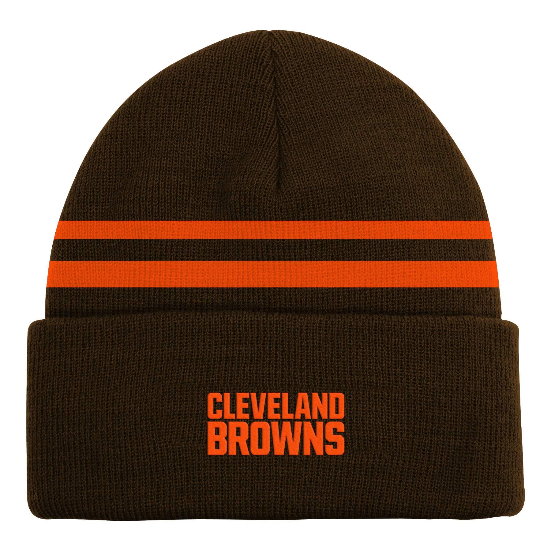 Nfl Kids Youth 8-20 Official Cold Weather Striped Cuffed Knit Beanie Hat (Us, Alpha, One Size, Cleveland Browns)