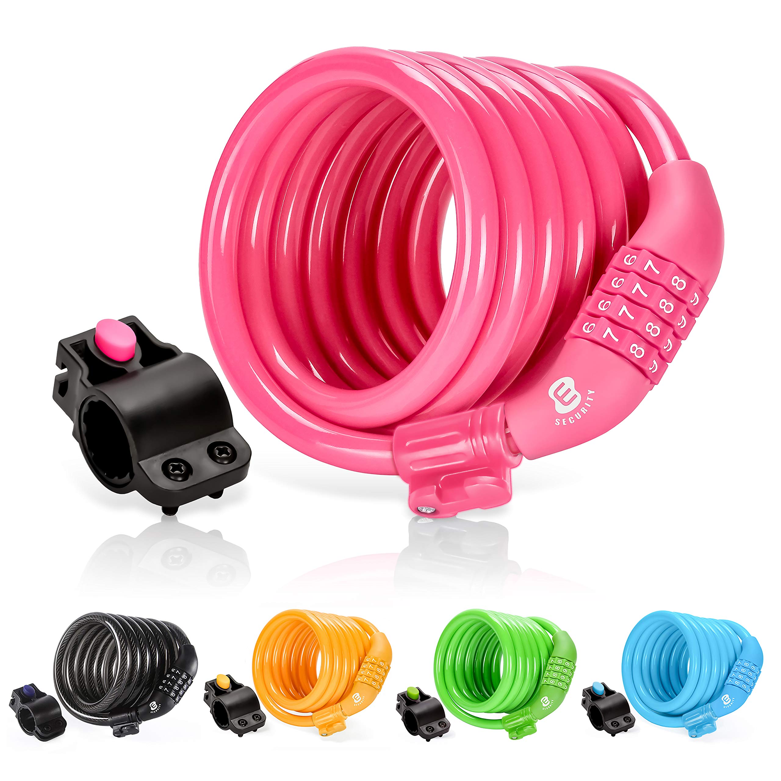 Etronic M6 Self Coiling Resettable Combination Bike Cable Lock, 6-Feet X 3/8-Inch, Pink