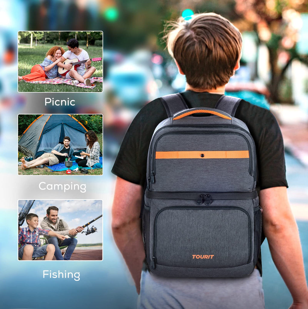 Tourit Backpack Cooler With Double Decks, Insulated Cooling Bag For Lunch,Waterproof Lightweight For Men To Camping, Picnic, Hik