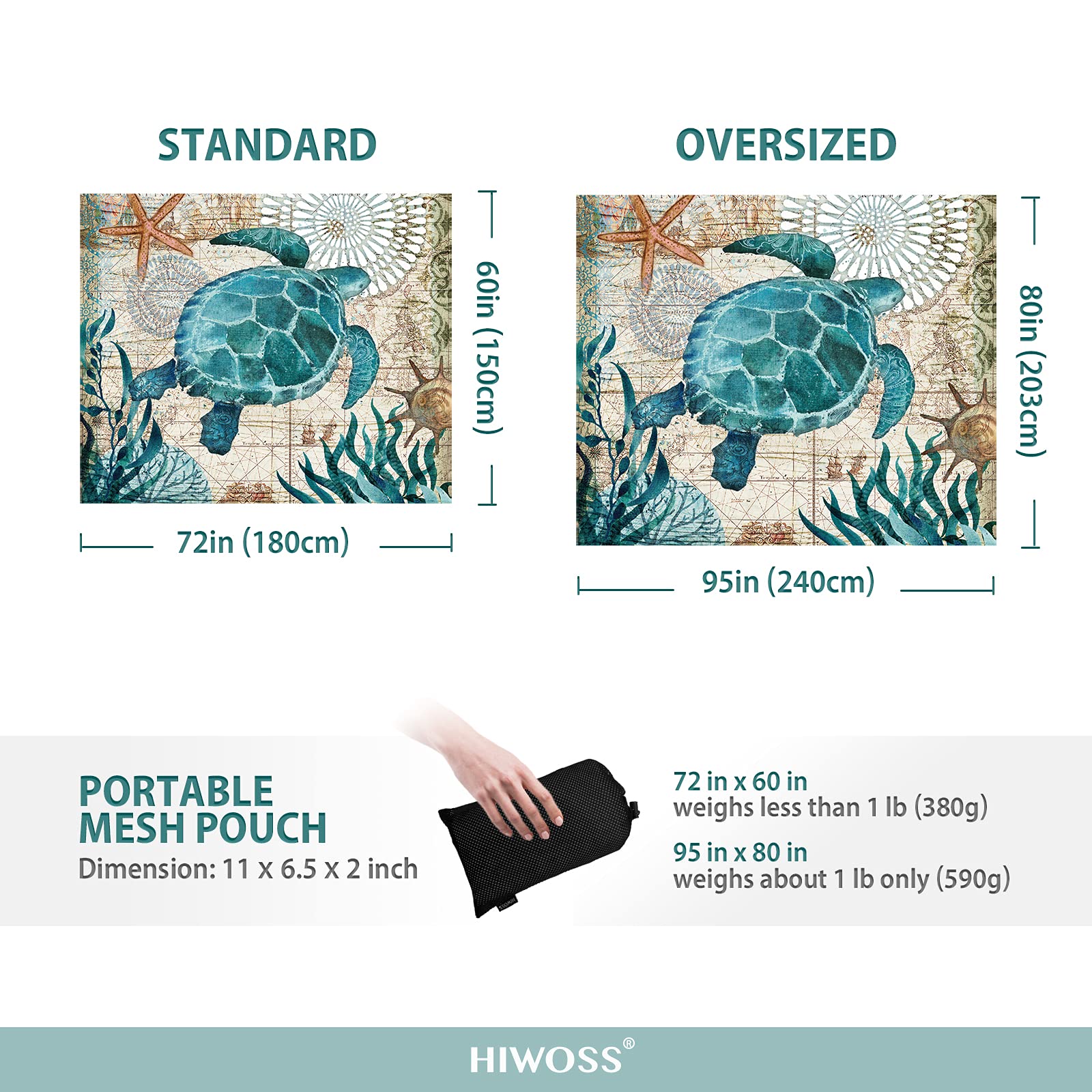 Hiwoss Beach Blanket Waterproof Sandproof Oversized 95Ax 80Asand Free Beach Mat With Corner Pocketsportable Mesh Bag For Beach F