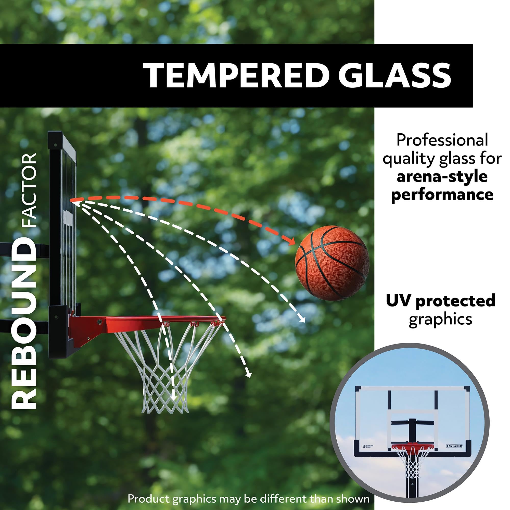 Lifetime Crank Adjust In Ground Tempered Glass Basketball Hoop, 54'', Clear
