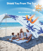 Raynesys Beach Tent Sun Shelter, 10 X 10 Ft Beach Canopy Tent Sun Shade, Upf50+ Tents Canopy With 8 Sandbags & 4 Stability Poles