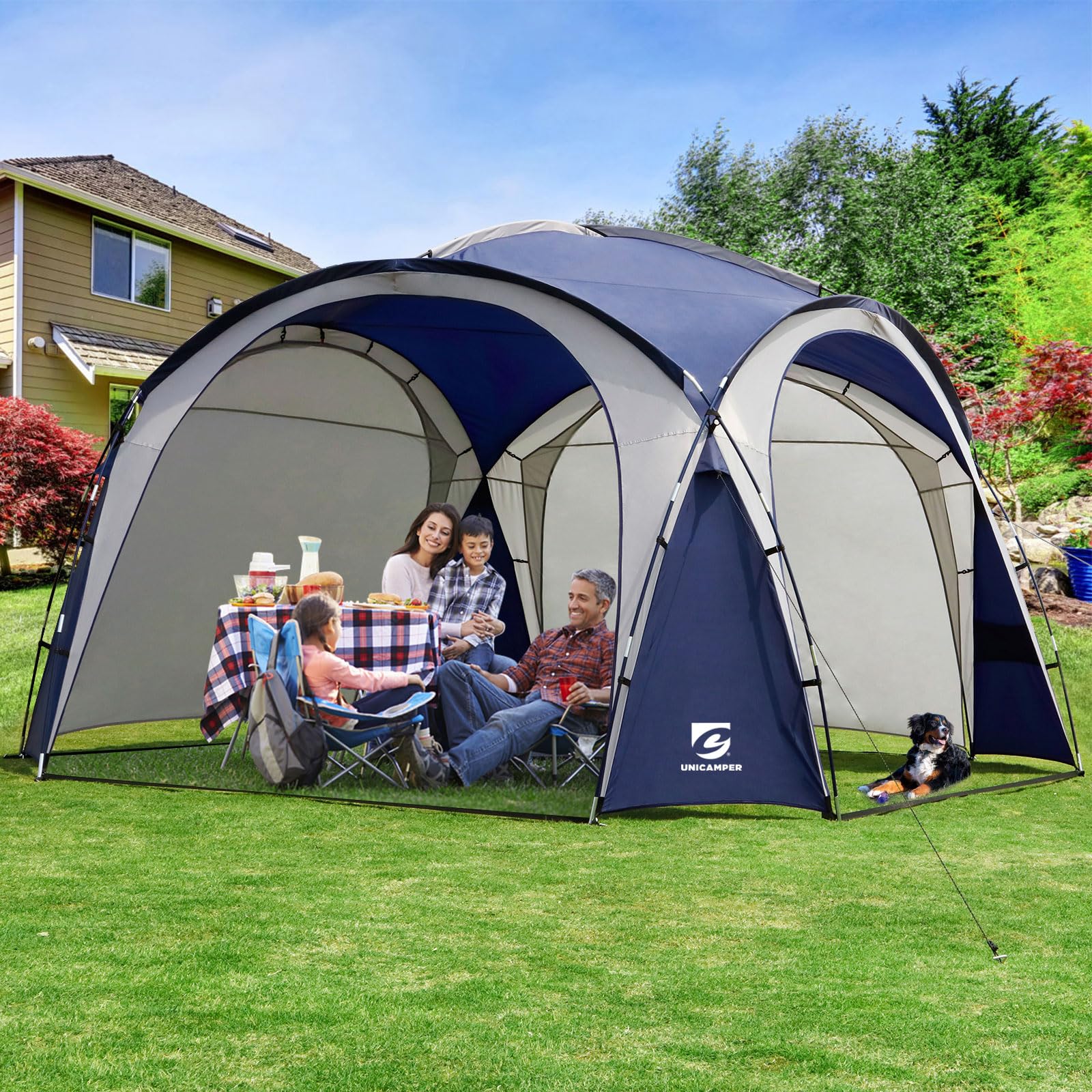 Unicamper Large Beach Canopy Tent Upf 50+ 12X12 Ft Waterproof & Rainproof Dome Sun Shelter For 8-10 Person With 2 Side Walls, Pe