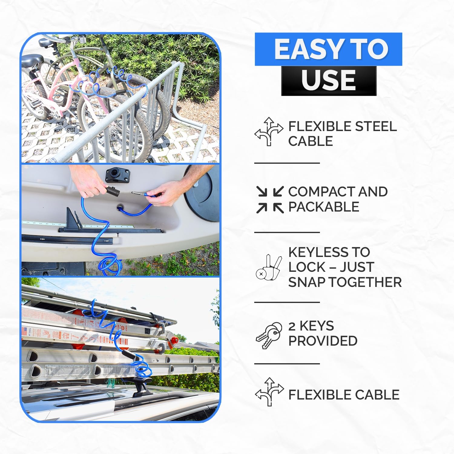 Dockslocks Coiled Security Cable With Key Lock (5, 10, 15, 20 Or 25 Lengths), Weatherproof Multi-Purpose Anti-Theft Protection F