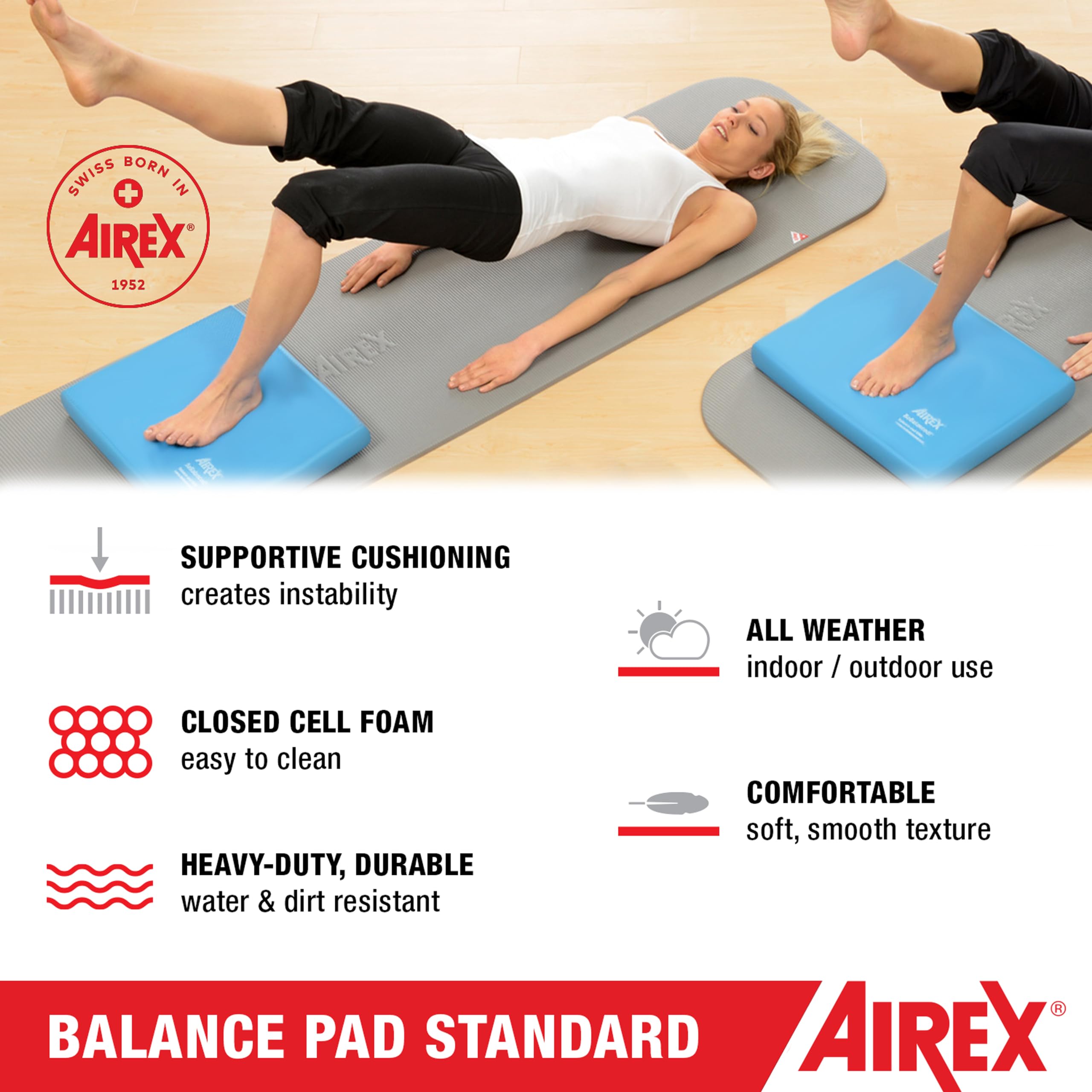 Airex Home Gym Physical Therapy Workout Yoga Exercise Foam Balance Pad With Waterproof And Tear Proof Design For Strength And Co