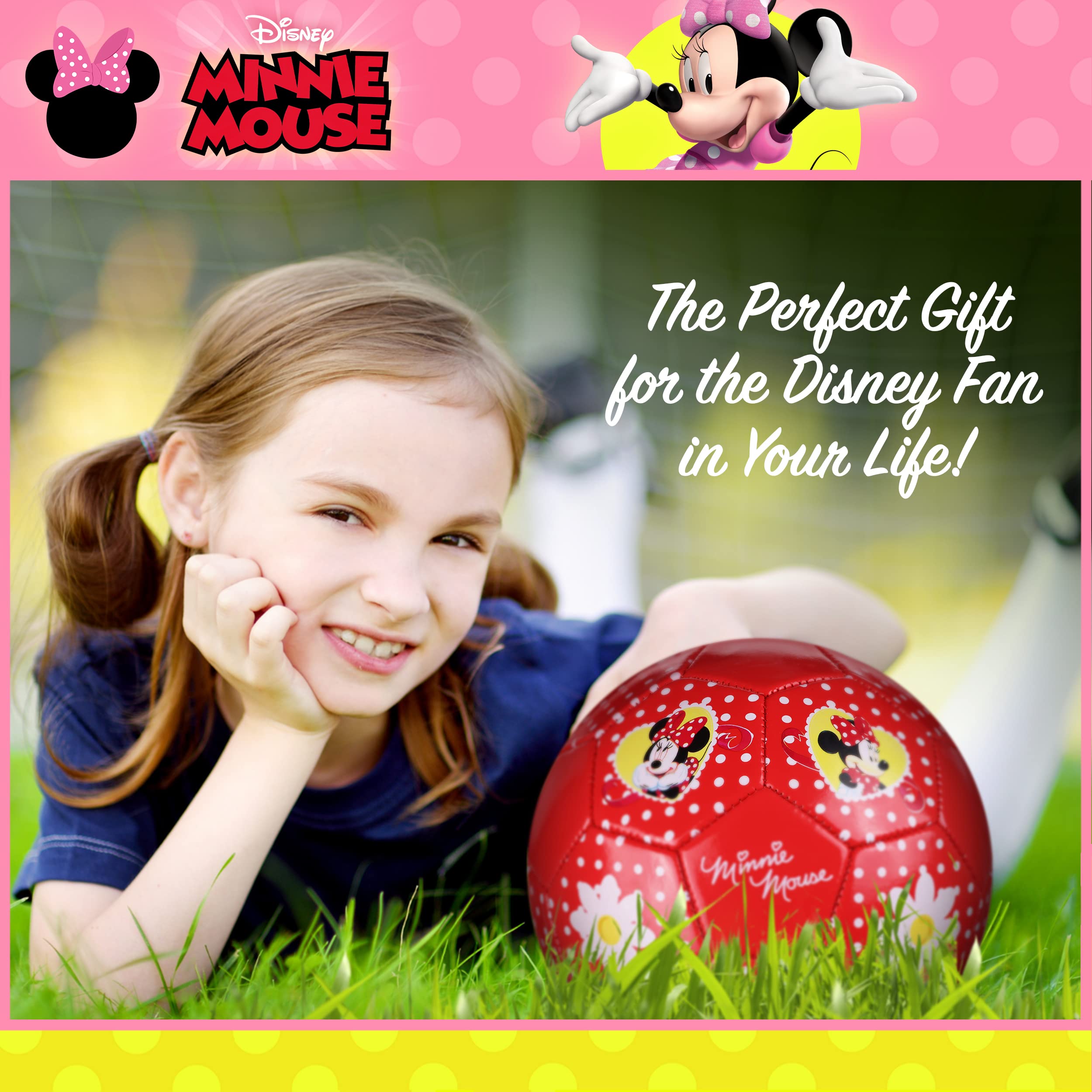 Disney Minnie Mouse Kids Soccer Ball Size 3, Dots and Daises Officially Licensed Futbol for Boys and Girls Soccer Players, Red