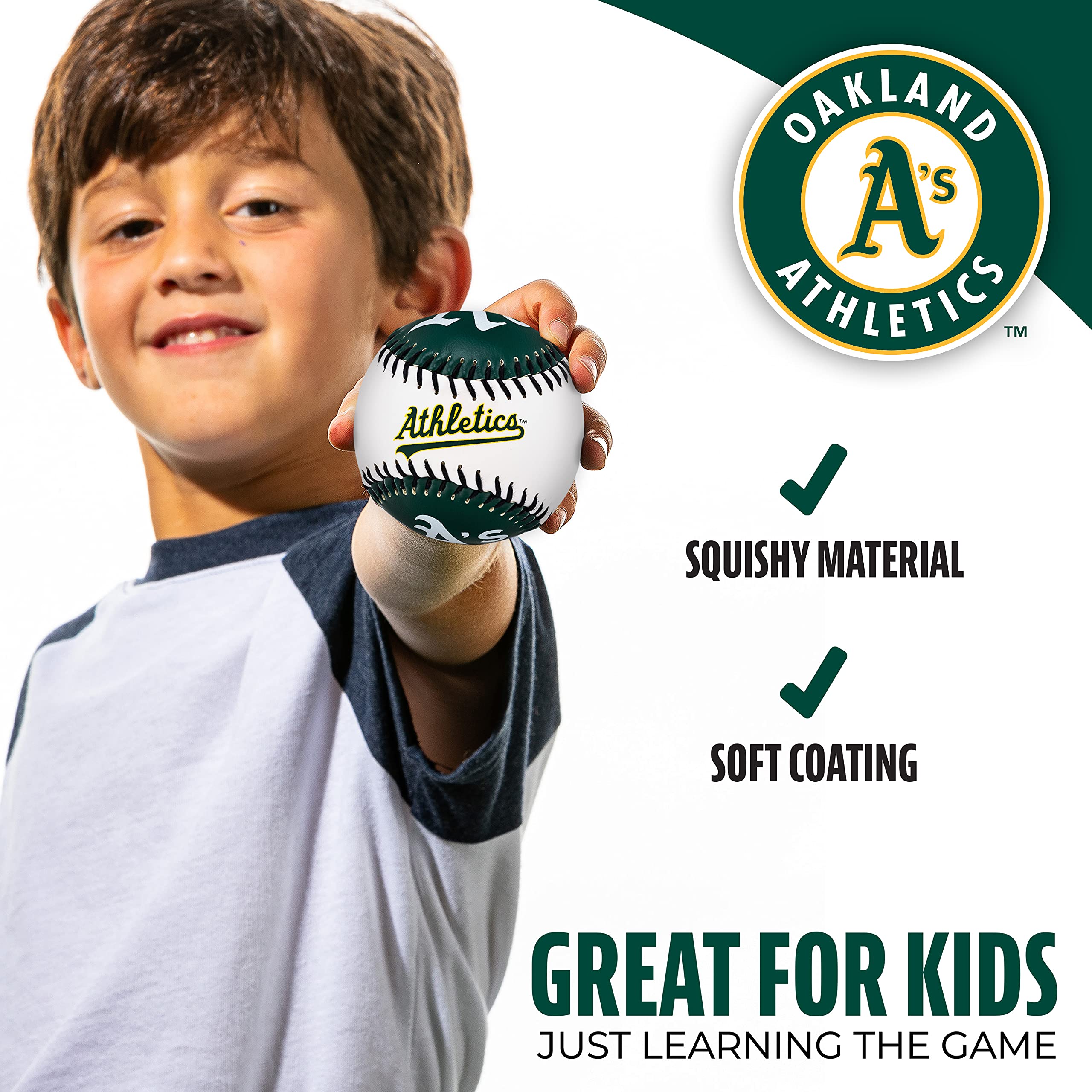 Franklin Sports Oakland Athletics Mlb Team Baseball - Mlb Team Logo Soft Baseballs - Toy Baseball For Kids - Great Decoration Fo