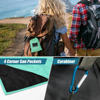 Odoland Pocket Blanket Picnic Blanket, 71 X 63 Sandproof Waterproof Outdoor Beach Blanket With Portable Bag, Foldable Lightweigh