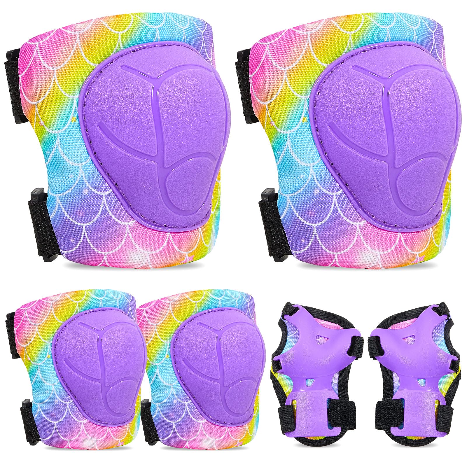 FIODAY Knee Pads for Kids Adjustable Kids Knee Pads and Elbow Pads with Wrist Guard for Girls Roller Skates Cycling Bike Skatebo