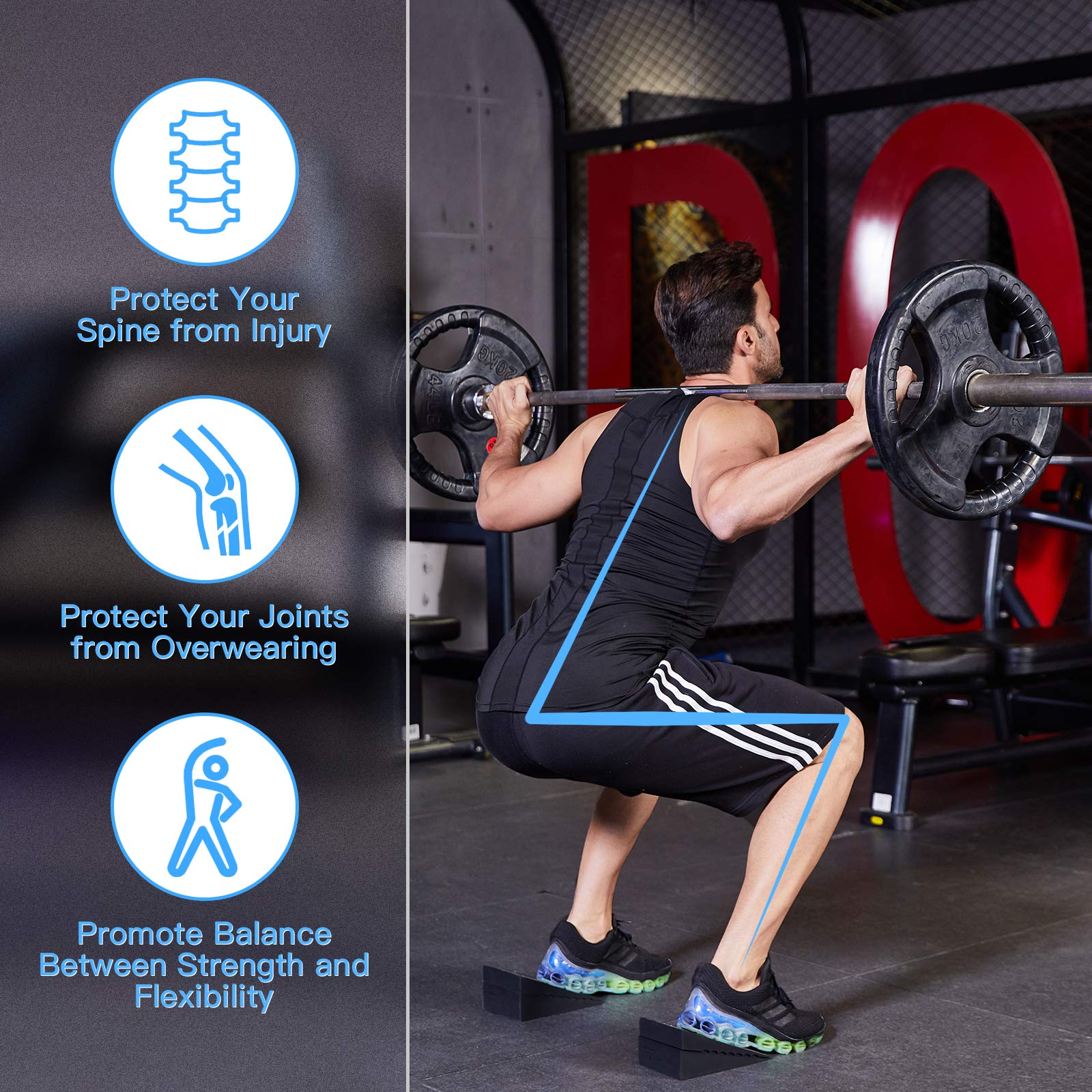 Squat Wedge Block (4Pcs) Adjustable Non-Slip Squat Ramp, Deadlift Wedge, Calf Stretcher, Slant Board, Incline Board Improve Stre