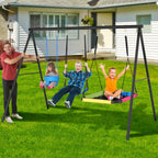 Erommy 3 Seats Swing Sets For Backyard, 1 Saucer Swing, 1 Belt Swing And 1 Baby Swingset, Heavy Duty Outdoor Playset With Adjust