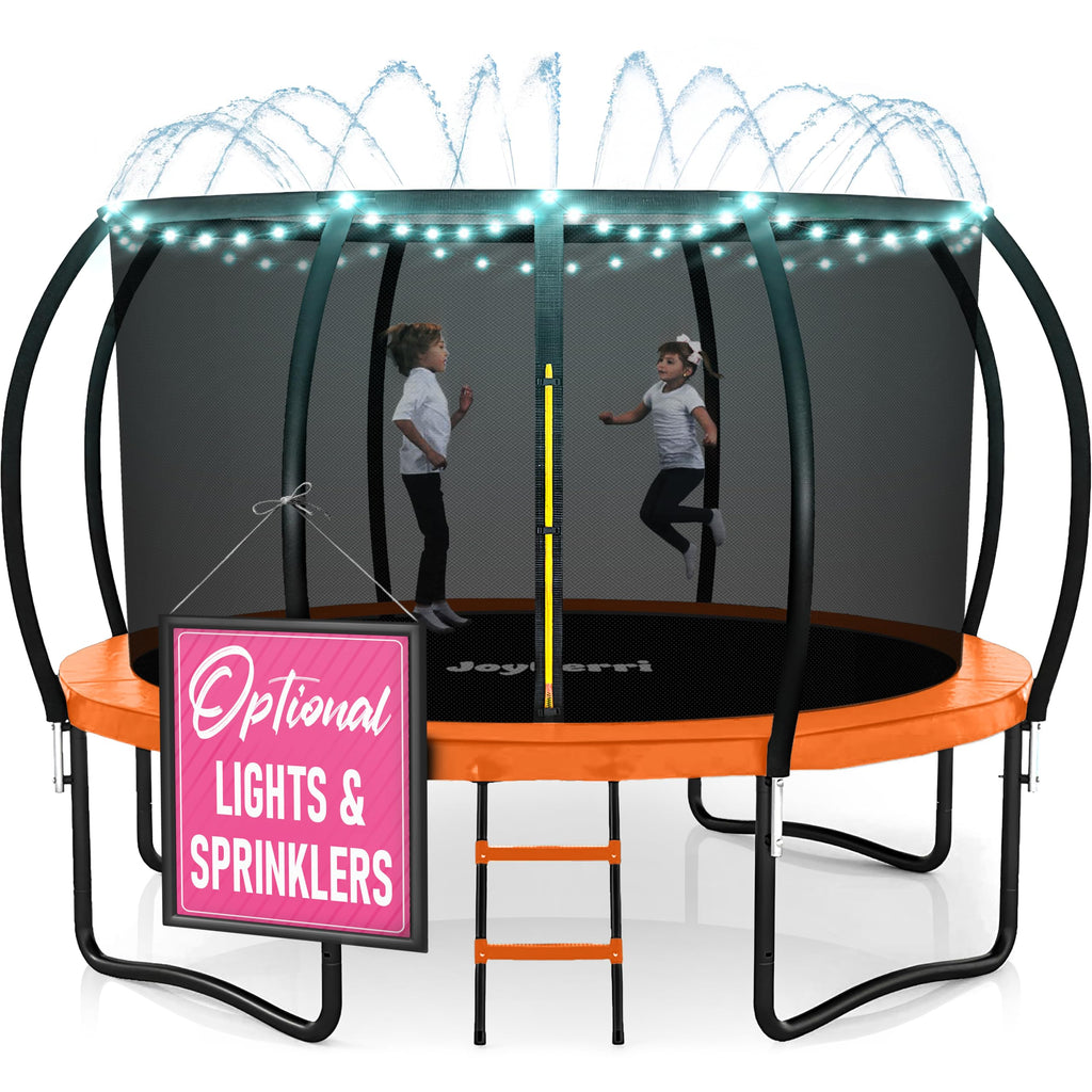 Trampoline for Kids and Adults - 8Ft 10Ft 12Ft 14FT Trampoline with Net - ASTM Certified with Bonus Lights and Sprinkler/Extra S