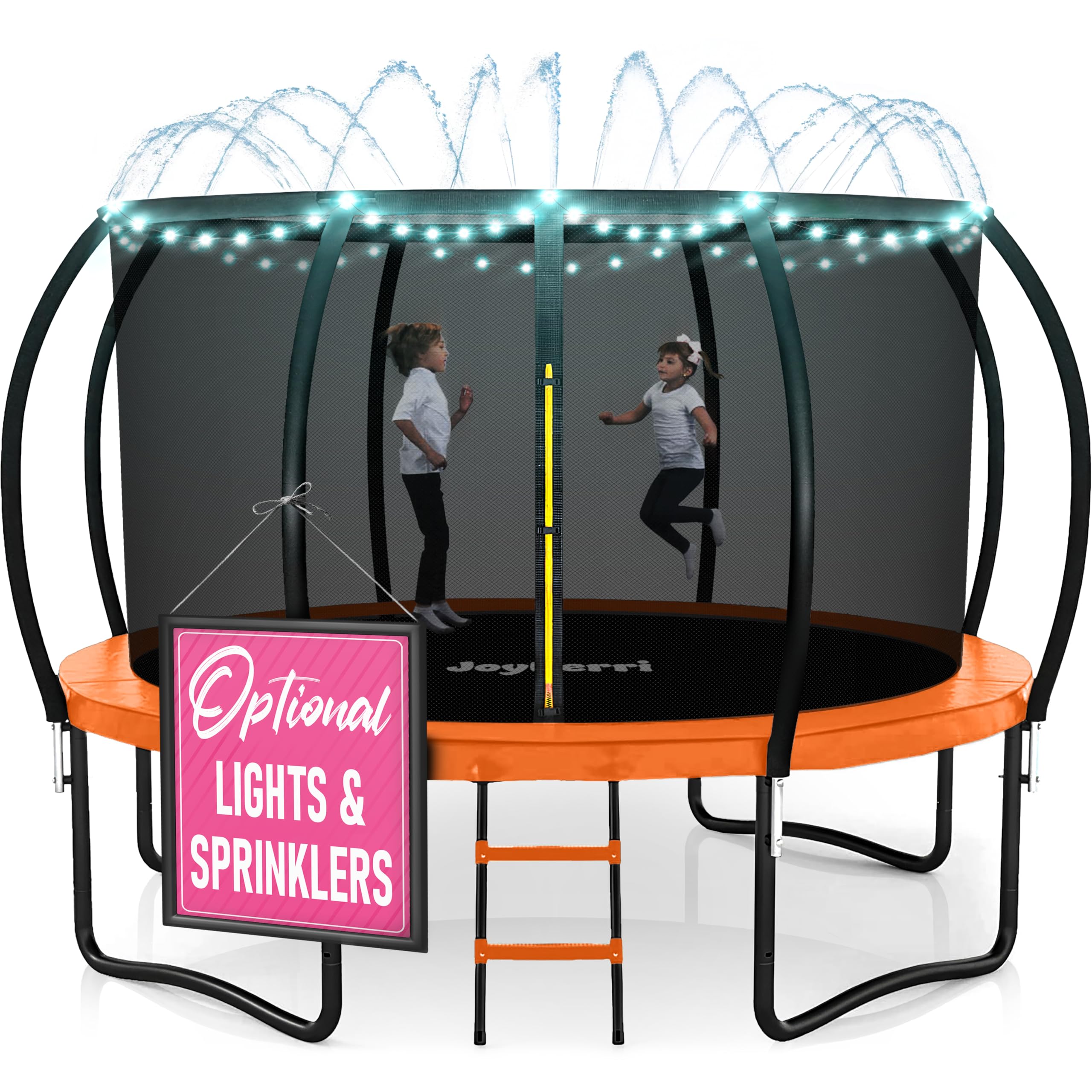 Trampoline for Kids and Adults - 8Ft 10Ft 12Ft 14FT Trampoline with Net - ASTM Certified with Bonus Lights and Sprinkler/Extra S