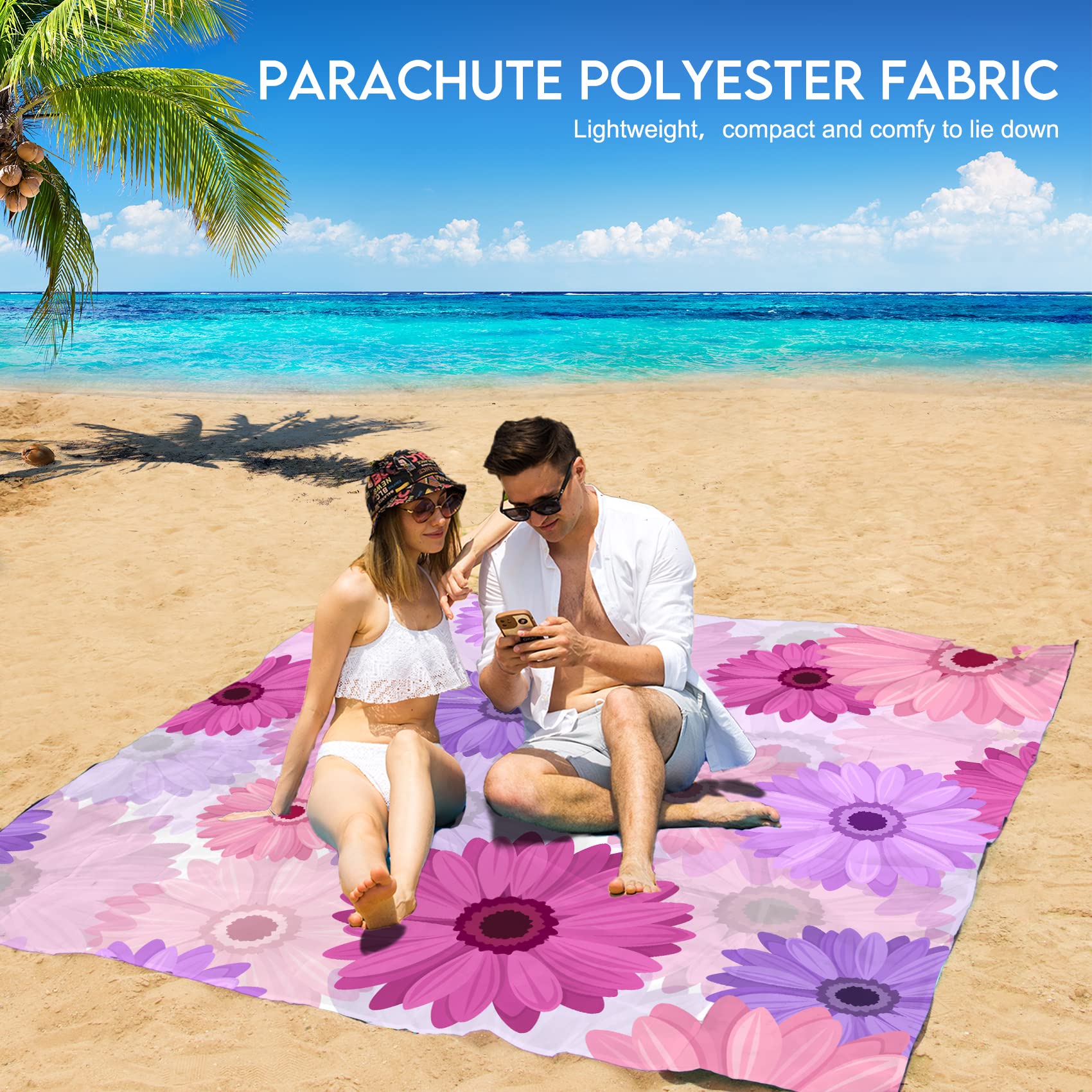 Bydoll Beach Blanket Waterproof Sandproof Daisy 78''  81'' 1-5 Adults Oversized Lightweight Large Picnic Mat Waterproof Sandproo