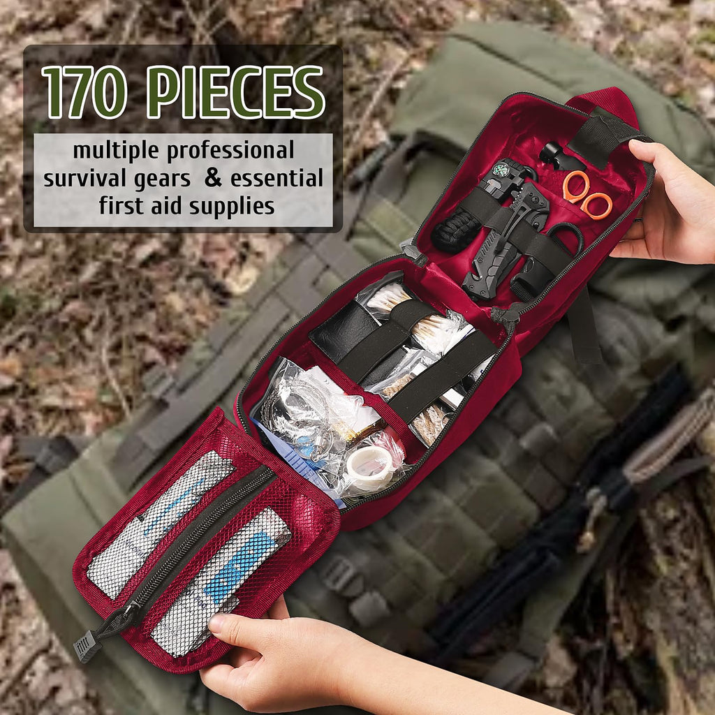 Abpir 170 Pcs Survival Kits, Survival First Aid Kit, Trauma Kit With Essential Survival Gear Emergency Medical Supplies For Hiki