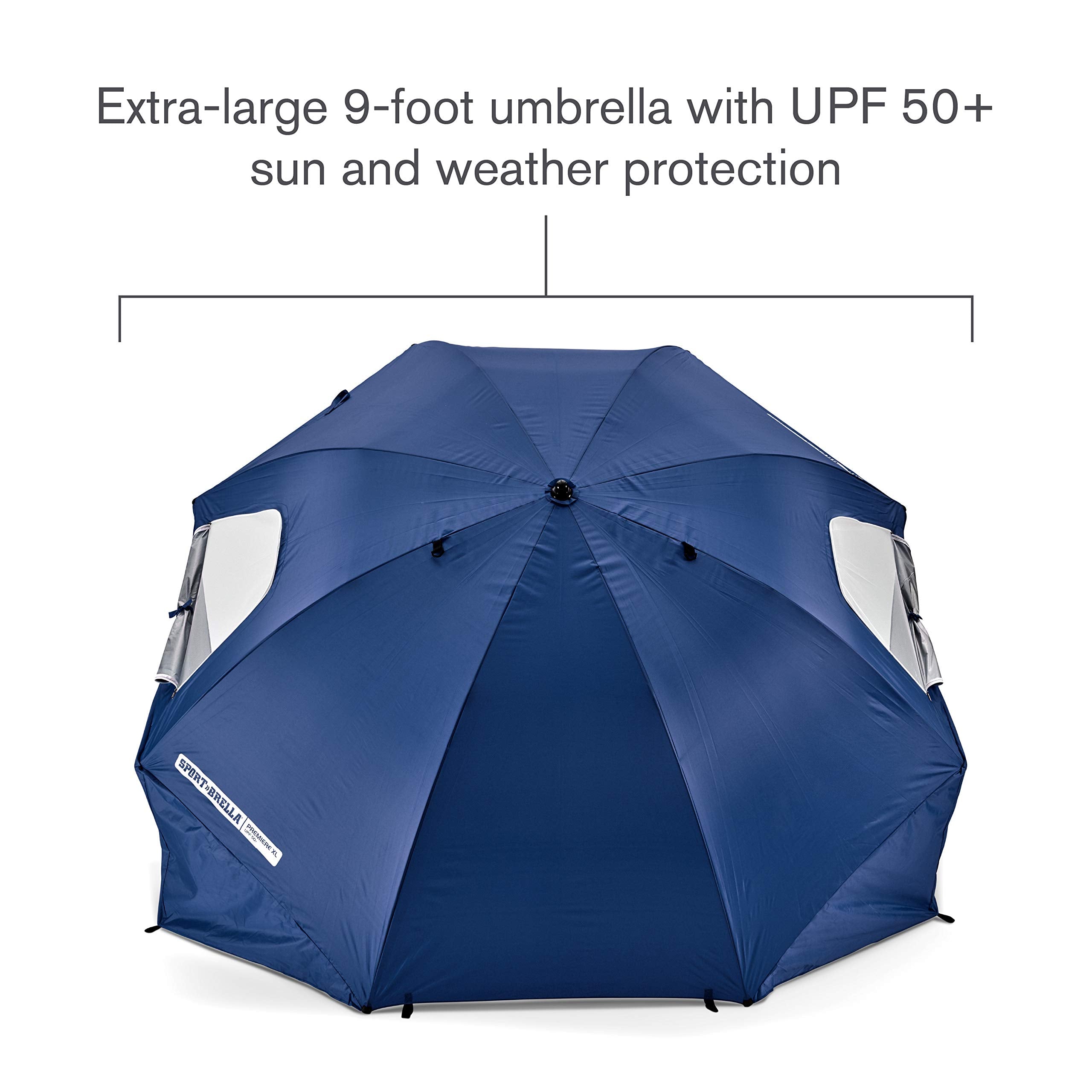 Sport-Brella Premiere Xl Upf 50+ Umbrella Shelter For Sun And Rain Protection (9-Foot, Blue)