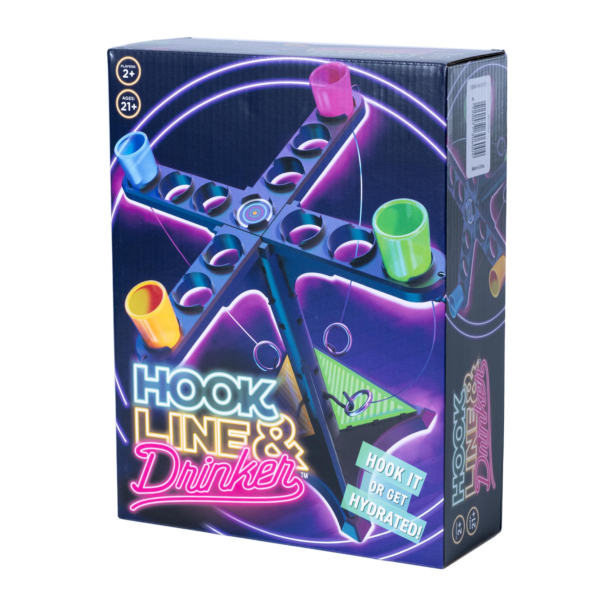 Endless Games Hook Line & Hydration Party Game - Fun Ring Toss Game for Adults | 13 Tower with Shot Glasses | Perfect for Partie