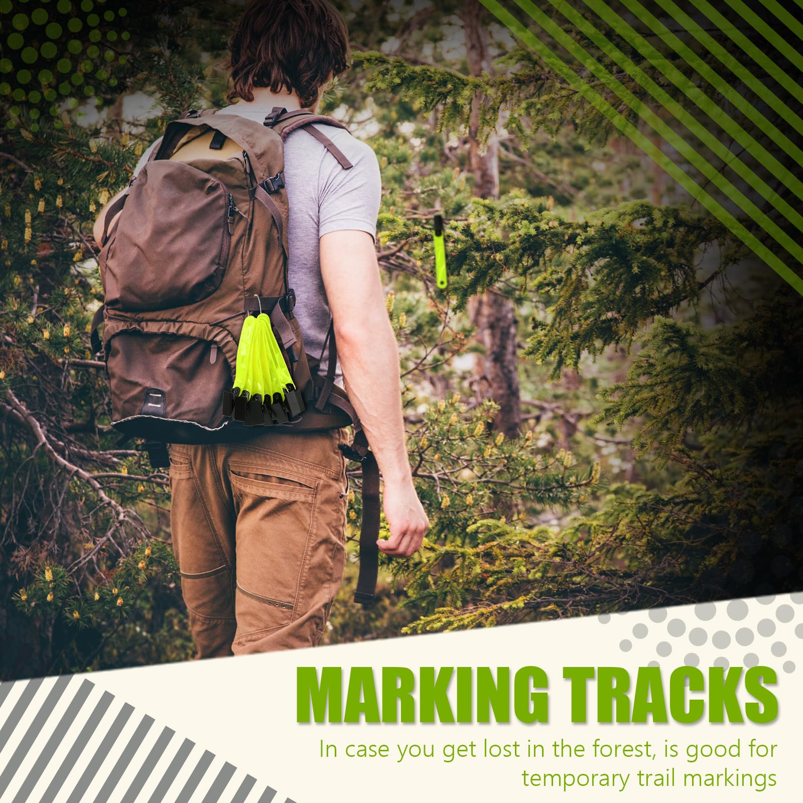 Trail Markers Reflective Tree Tacks Hunting Reflector Tacks Trail Marking Ribbon With Clips For Hiking Hunting Outdoor (Fluoresc