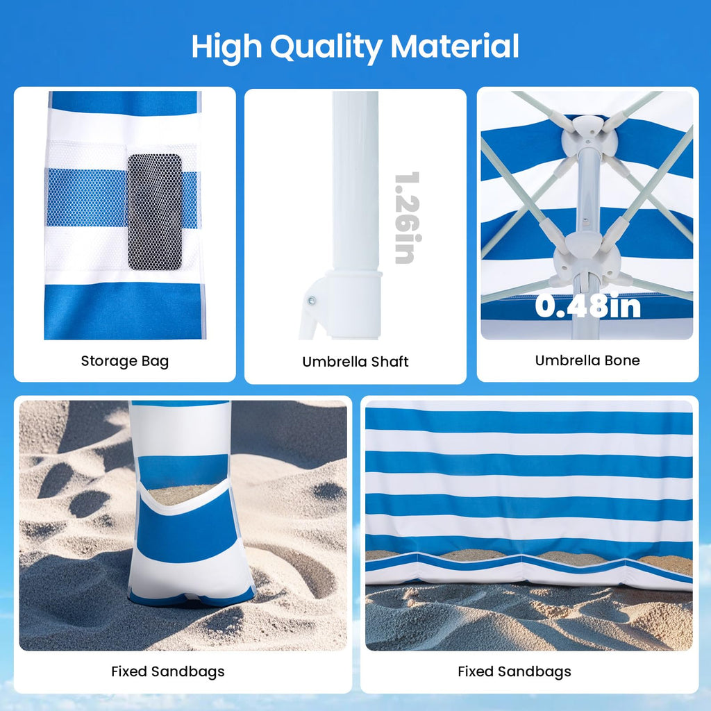 Grandekor Upgraded 6'  6' Pop Up Beach Canopy Tent For Family & Kids Upf 50+ Sun Shelter For Pool Camping With Sand Anchor Sidew