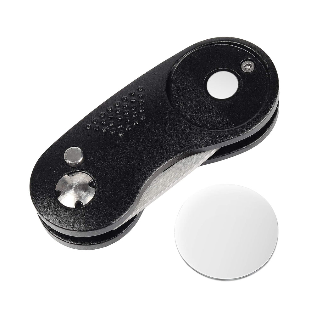 Mile High Life All Metal Foldable Golf Divot Tool With Pop-Up Button & Magnetic Ball Marker (Black Curve)