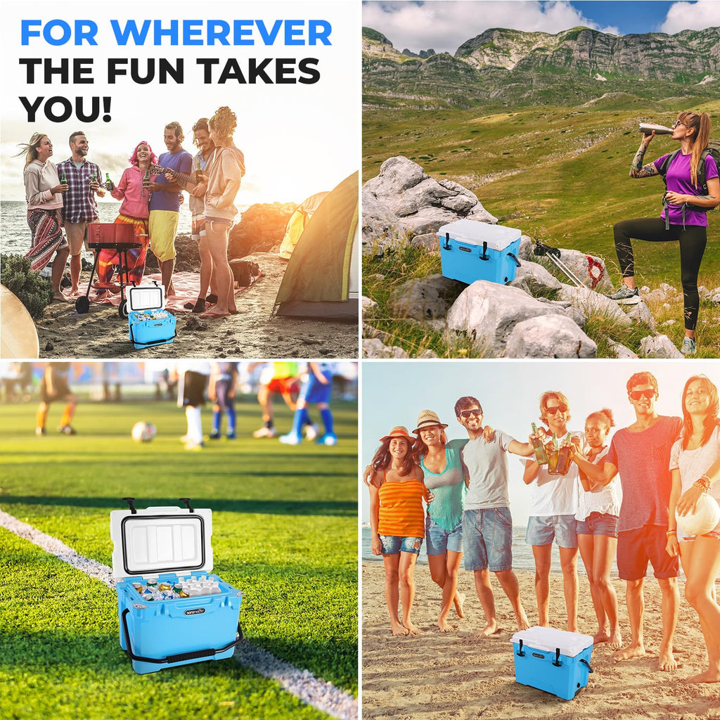 Serenelife 25 Quart Portable Cooler Box - Lightweight Heavy-Duty Travel Ice Cooler With 2-Way Handles, Drain - 5 Days Ice Retent