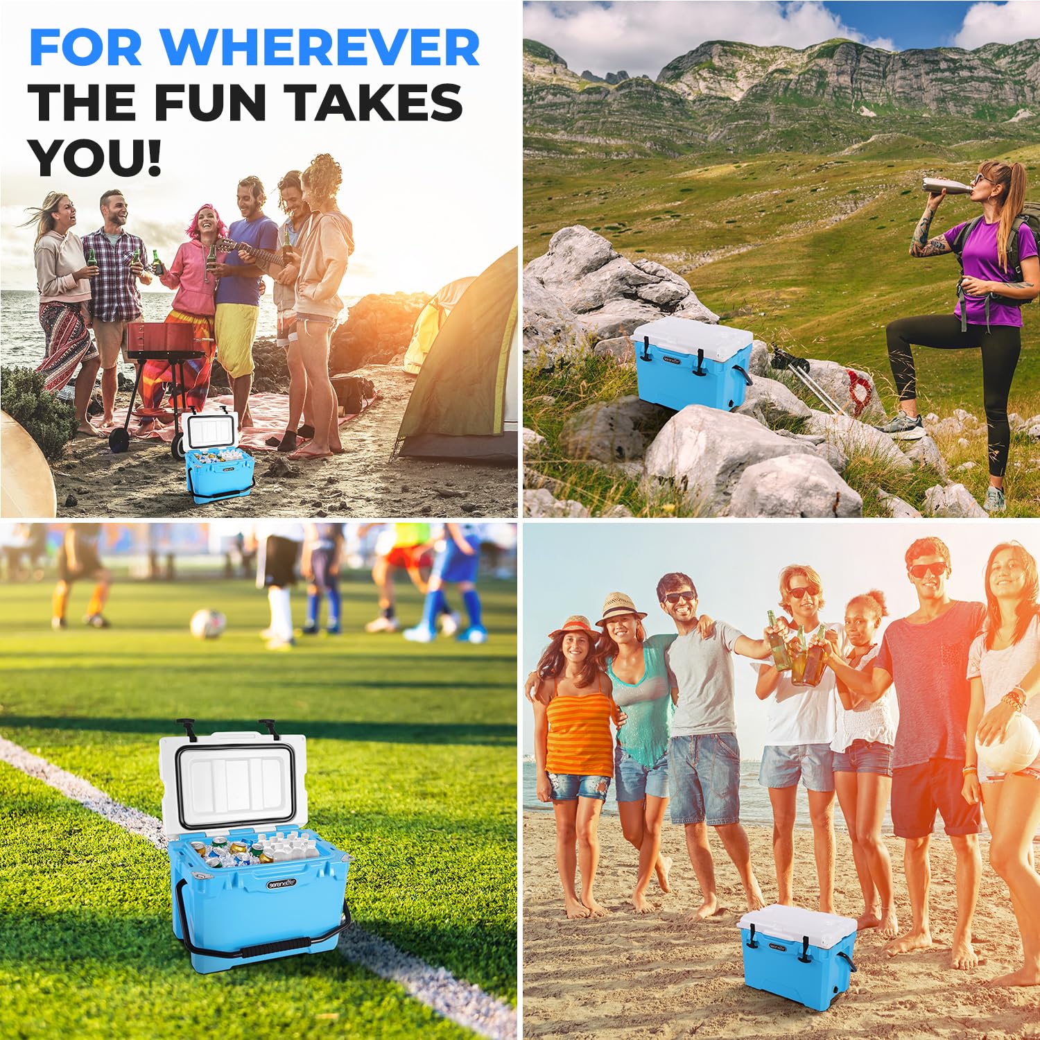 Serenelife 25 Quart Portable Cooler Box - Lightweight Heavy-Duty Travel Ice Cooler With 2-Way Handles, Drain - 5 Days Ice Retent