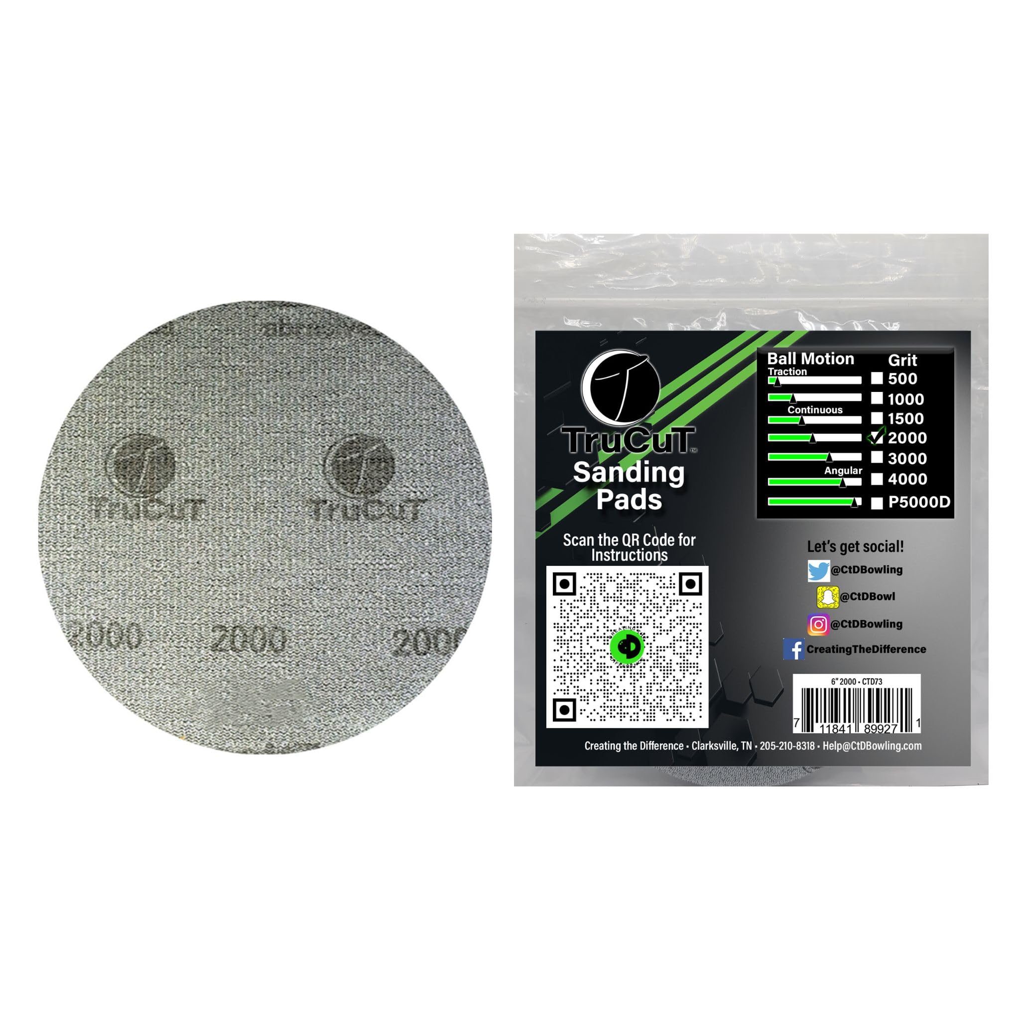 Trucut Sanding Pad  2000 Grit  6'' Diameter  Sanding Pads Made For Bowling Balls  Bowling Ball Resurfacing Pads  Surface Managem