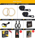 Double Circle Wood Gymnastic Rings With Quick Adjust Numbered Straps And Exercise Videos Guide - Full Body Workout - Calisthenic
