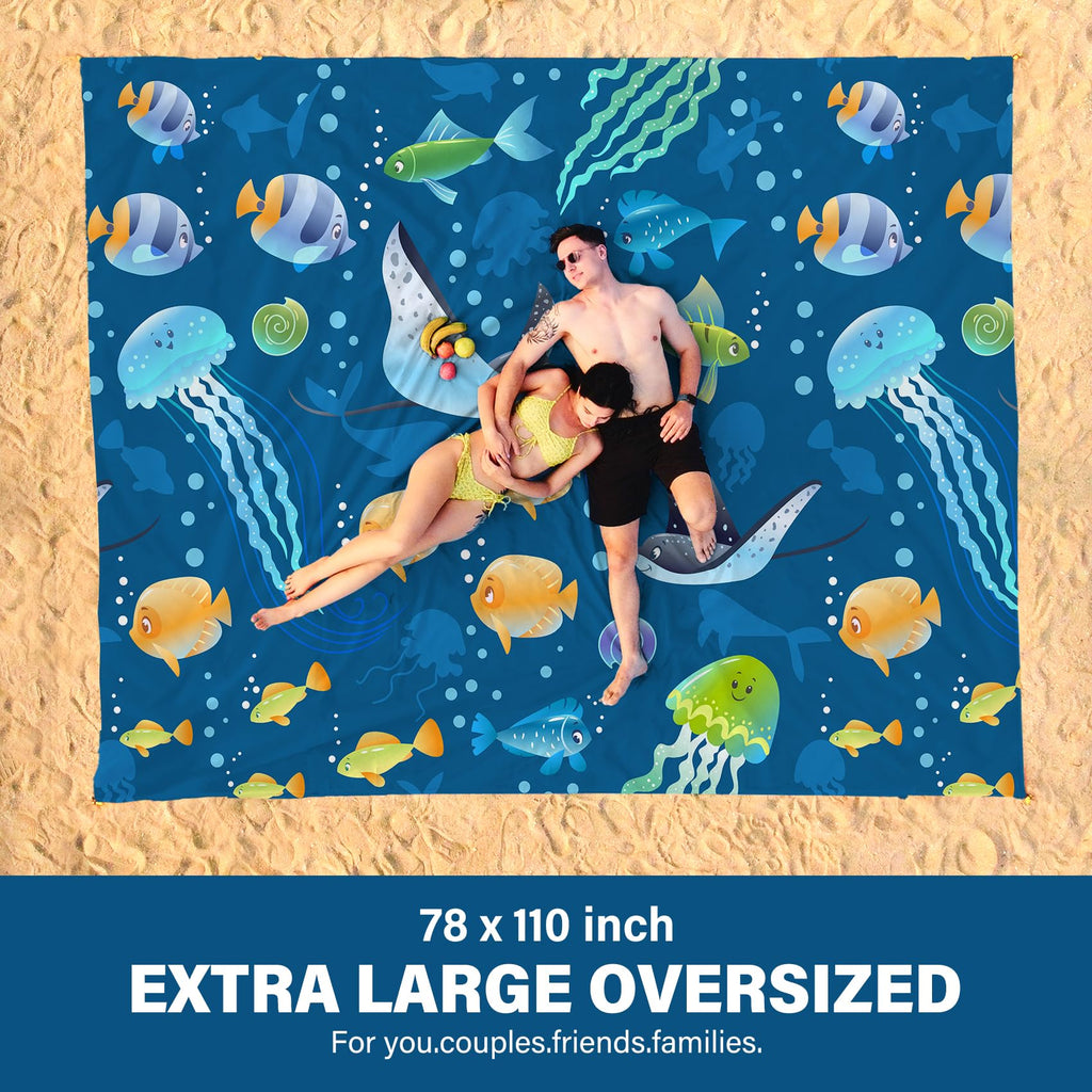 Famstar Beach Blanket Oversized Extra Large78 X110,Waterproof Sandproof Beach Blanket 2-8 Adults Lightweight Durable For Travel