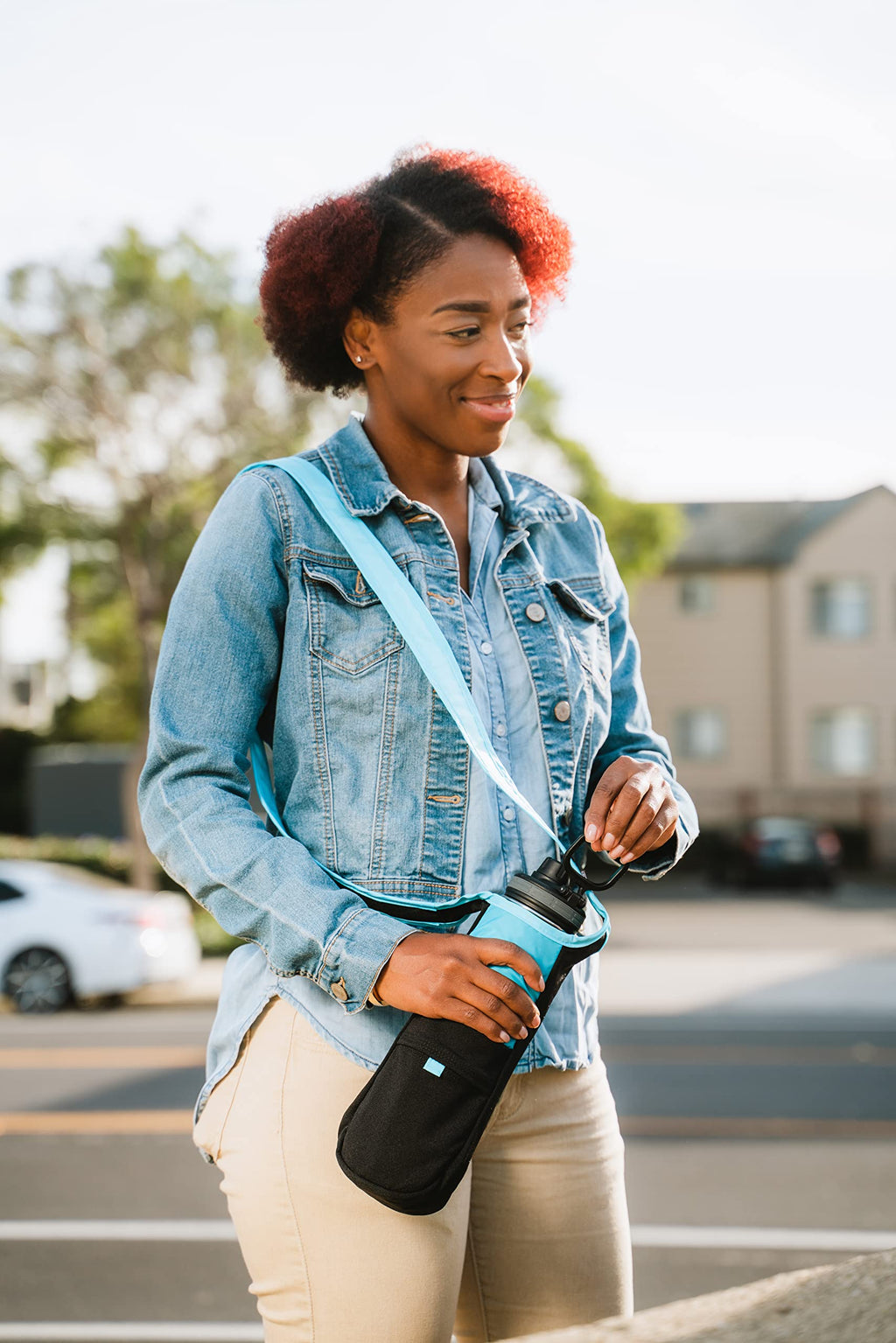 Chicobag Repete Water Bottle Sling | Recycled Water Bottle Carrier With Strap | Eco Friendly | Limestone